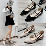 Niulatu Fashion Pointed Sandals Feminine Fashion Buckle Strap Square Heel Patent Leather Women's Shoes Baotou Sandals Zapatos DJSE