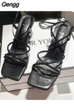 Niulatu Female Shoe Espadrilles Platform High Heels Open Toe Cross All-Match Cross-Shoes New Girls Stiletto Lacquered DJSE
