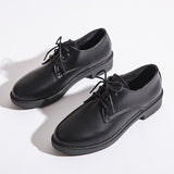 Niulatu Women Platform Flat Oxford Shoes Black Lace Up Leather Casual Round Toe Spring Autumn Shoes Heighten Waterproof Shoes Plus Siz DJSE