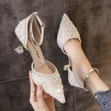 Niulatu Bling Shiny Women Pumps 2025 New Ankle Strap Crystal High Heels Shoes Woman Pointed Toe Thin Heel Wedding Party Shoes DJSE