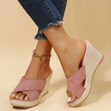 Niulatu Wedge Slippers For Women Weave Thick Soled Peep Toe Sandals Woman Plus Size Casual Beach Flip Flops Platform Shoes DJSE