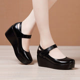 Niulatu Wedge Pumps Women Shoes Mary Jane Shoes Thick Bottom Leather Shoes Platform Pumps Fashion Brand New Large Size DJSE