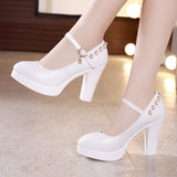 Niulatu Pearl Platform Pumps Women Shoes Leather Block Heels 2025 Autumn High Heel Shoes Ladies Red White Silver Wedding Shoe DJSE