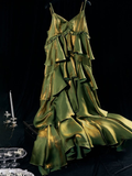 Niulatu Green Tiered Flounce Long Prom Dress Party Evening Gown HZ1007