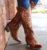 Niulatu Toe Chunky Vintgae Wedding Western Mid Calf Boots For Women Embroidery Cowgirls Cowboy Slip On Shoes Boots DJSE