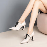 Niulatu Hoof Pumps Women Lace Up Pumps Cow Leather Shoes Female Fashion Pointed Toe OL Shoes Women Autumn 2025 New DJSE