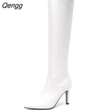 Niulatu White Stiletto High Heels Knee High Boots Ladies Autumn Winter Modern Long Boots Shoes Botas De Invierno Para Mujer DJSE