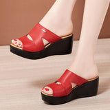 Niulatu 33-43 Casual Outside Medium Heels Platform Wedges Slippers Women Shoes Summer 2025 Beach Office Soft Leather Slides DJSE
