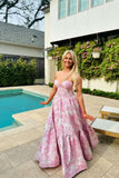 Sweetheart Pink Floral A-line Prom HZ0308