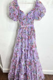 Short Pufff Sleeves Floral Ruffle A-line Prom HZ0308