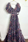 Short Pufff Sleeves Floral Ruffle A-line Prom HZ0308
