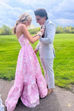 Sweetheart Pink Floral A-line Prom HZ0308