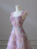 Niulatu line 3D Floral lace skirt tulle bodice floor-length prom dresses SD1543