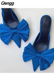 Niulatu Women's Slippers Bowknot Cat Heel Low Heel Mid Heel Pointed Toe Shoes Slippers High Heels DJSE