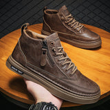 Niulatu Men's Boots Winter Cotton Shoes High-top Fashion Casual Shoes Trend Boots Flat Shoes Korean Version Tooling Shoes Student DJSE