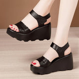 Niulatu 32-43 New Office Ladies Platform Sandals Summer Leather Shoes 2025 Casual High Heels Wedges Sandals Office Mother DJSE