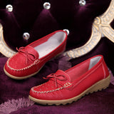 Niulatu Summer New Leather Peas Shoes Female Mother Shoes Slope Heel Casual Non-slip White Nurse Shoes Zapatos De Mujer DJSE