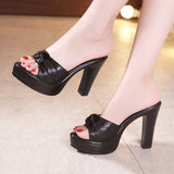 Niulatu 32-43 Block Heel Platform Slippers Women Wedding Shoes Gold Red Summer 2025 OL High Heels Slides Ladies Office Shoe DJSE