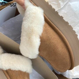 Niulatu Plush Cotton Slippers Women Flats Shoes 2025 New Fashion Platform Casual Home Suede Fur Warm Slingback Flip Flops DJSE