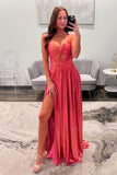Spaghetti Straps Coral Metallic Twist Long Prom HZ0308