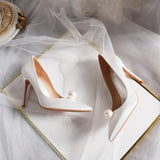 Niulatu New Elegant Ladies Bridal Wedding Party Shoes Pearl Satin Pumps Fashion Versatile Wedding High Heels Solid Color DJSE