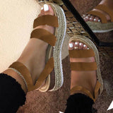 Niulatu Women's Sandals Woman Leopard Hemp Bottom Ladies Flat Platform Shoes Summer Casual Pu Buckle Strap Sandal Female Plus 43 DJSE