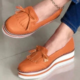 Niulatu Round Toe PU Ladies Loafers Shoes Slip on Rubber Platform Shoes Women Vulcanized Shoes Woman Autumn Sneakers Female Wedges DJSE