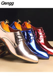 Niulatu Men's Fashion Party Shoes British Pointed-toe Shiny Leather Mens Lace-Up Dress Business Office Shoes Men Wedding Oxfords Flats DJSE