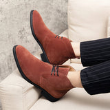 Niulatu for Men Coffee Brown Flock Lace Up Business Shoes for Men with Free Shipping Ankle Boots DJSE