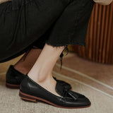 Niulatu Women's PU Material Leather Shoes Retro Bow Loafers Women's Shoes Low-heeled Shoes Women's Elegant Casual Office DJSE