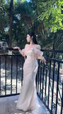 Niulatu Mermaid Straps Pink Tulle Long Prom Dress HZ1110