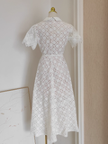 Niulatu A line Short Sleeves White Lace Party Dress Holiday Birthday Dresses For Women SD365