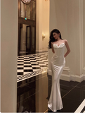 Sexy Mermaid White Spaghetti Straps Satin 21st Birthday Dress Party Gown Birthday Outfits Birthday Dress Ideas For Women HZ1214