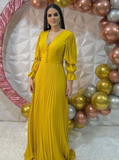 Niulatu Womens A-line Pleated Prom Dress Yellow Evening Dress HZ1007