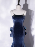 Niulatu Velvet Blue Long Prom Dresses Blue Velvet Long Evening Dress HZ1007