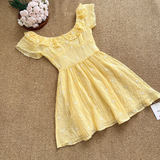 Niulatu A line Scoop Short Sleeves Yellow Floral Holiday Dresses Beach Dress Birthday Outfits SD288