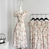 Niulatu A line V Neckline Short Sleeves Pink Floral Dress Beach Holiday Dresses SD284