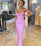 Niulatu Spaghetti Straps Lavender Satin Evening Dress Sheath Party Prom Dress HZ1007