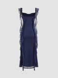 Niulatu Sheath Square Neckline Navy Blue Chiffon Ruffles Prom Dresses Formal Dress HZ1110
