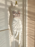 Niulatu 2 Pieces Top and Skirt Ivory Women's Long Vacation Dresses SD330