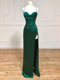 Niulatu Sweetheart Neck Satin Long Prom Dress Green Evening Dresses HZ1007