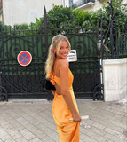 Niulatu Orange V Neck Mermaid Prom Dress Orange Evening Dress HZ1007