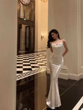 Niulatu Sheath Spaghetti Straps White Long Prom Dresses Birthday Outfits SD406