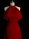 Niulatu Sheath Halter Red Satin Long Prom Dress Evening Dress Formal Dress SD1818