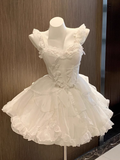 Niulatu Ball Gown Straps White Chiffon Short Cocktail Dresses Birthday Outfits SD573