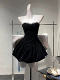 Niulatu A Line Strapless Black Velvet Cocktail Dresses Short Homecoming HZ1110