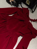 Niulatu Ball Gown Long Sleeves Velvet Red Short Cocktail Dresses Birthday Outfits SD572