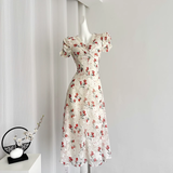 Niulatu A line V Neckline Short Sleeves Pink Floral Dress Beach Holiday Dresses SD284