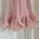 Niulatu Sheath Scoop Neckline Pink Long Sleeves Short Homecoming Dresses Birthday Outfits SD370