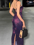 Niulatu Spaghetti Straps Lace Chiffon Print Floral Sheath Prom Dress Evening Dress HZ1007